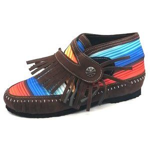Womens Bootie Multicolor Stripe‎ Brown Fringe Flat Heel Ankle EUR 38 NEW